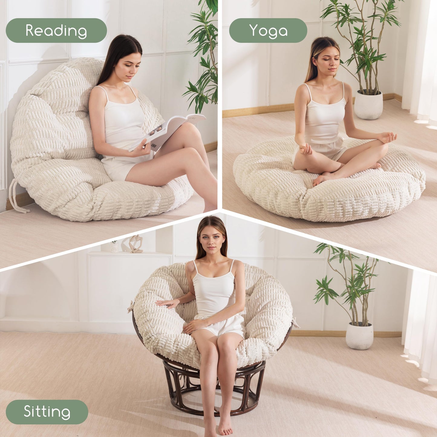 HIGOGOGO Papasan Chair Cushion with Thick Corduroy Cover (Without Chair), Supportive Cushion, Beige, 48 x 48 Inch