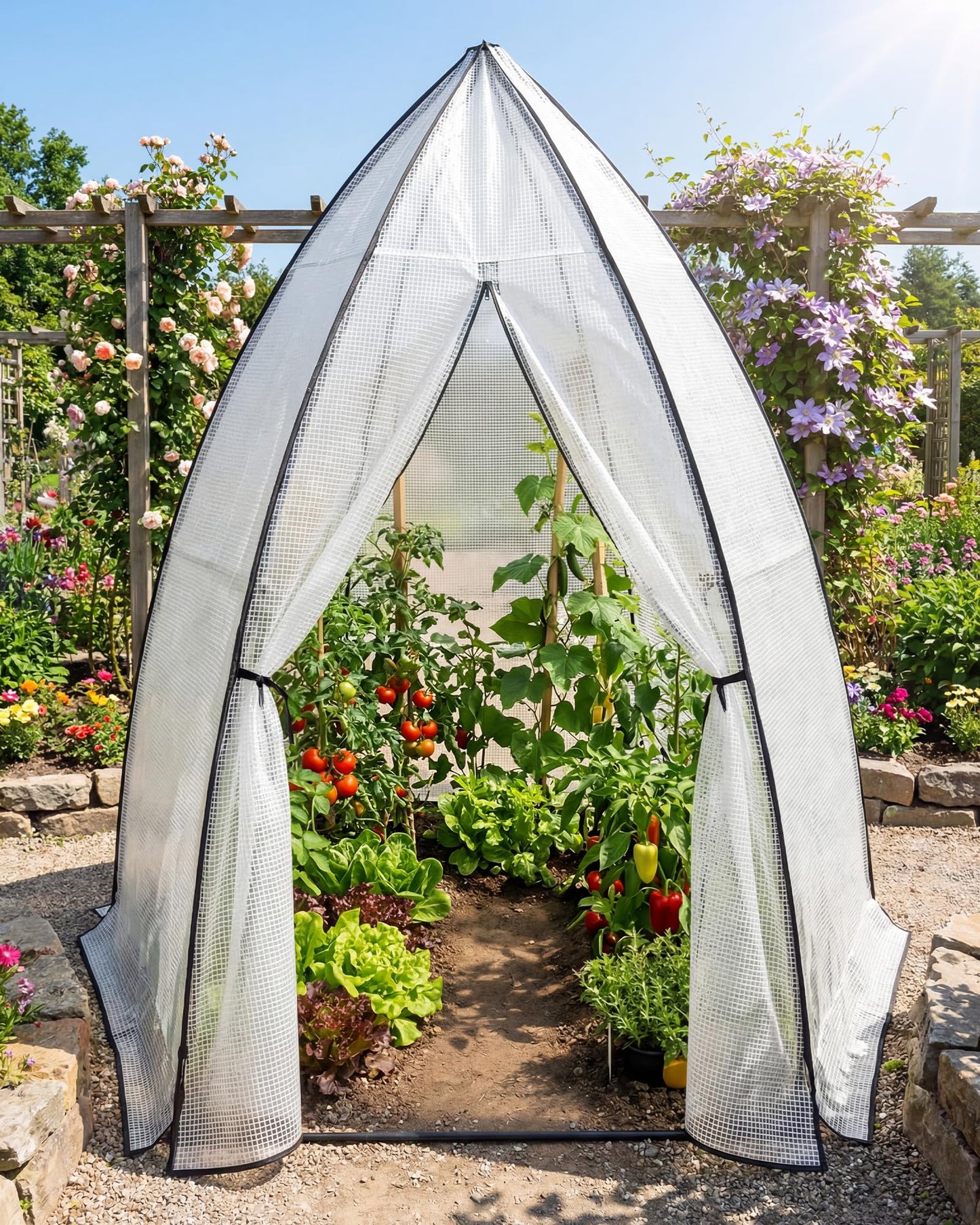Garvee Mini Greenhouse, 54"x54"x71" Small Greenhouse for Outdoors, PE Cover with Roll-Up Zipper Door and Mesh Window, Portable Garden Greenhouse for Vegetables Flowers Herbs