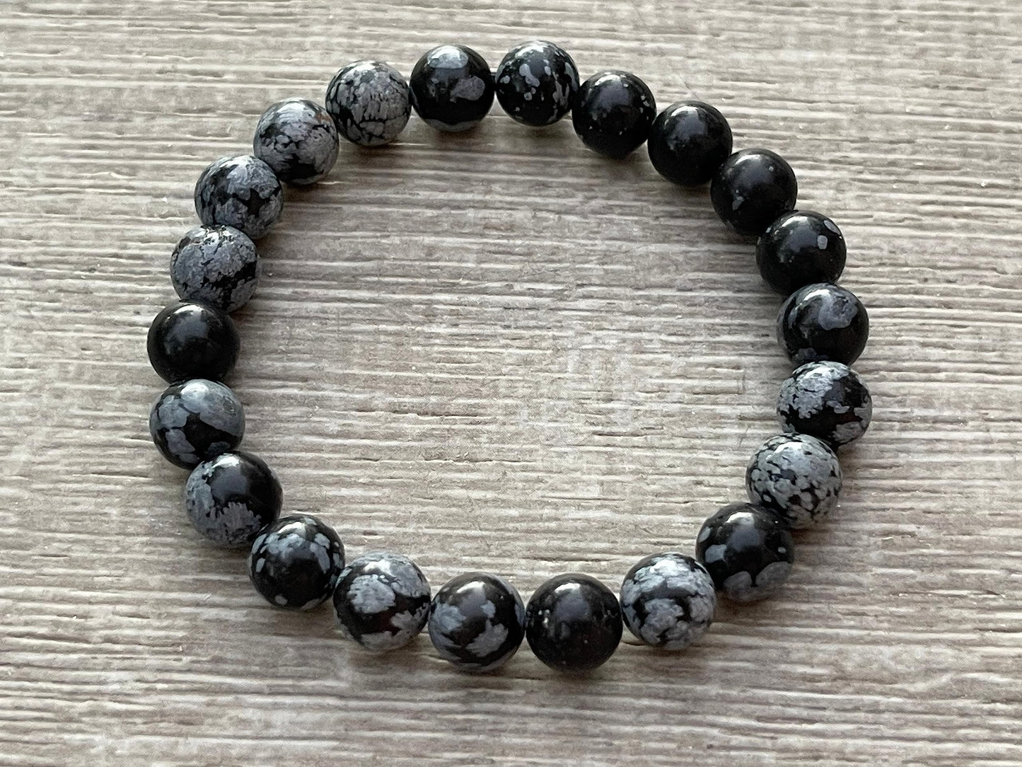 GAF TREASURES Snowflake Obsidian Crystal Bead Bracelet 8mm, Genuine Snowflake Obsidian Stretch Gemstone Bracelet, Healing Crystal Bracelet, Gift for Men & Women (1)