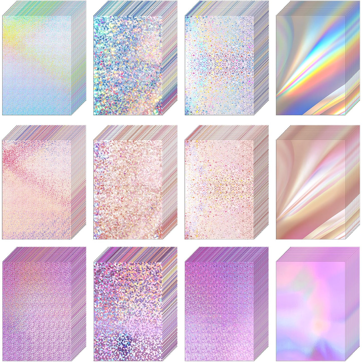 Kosiz 100 Sheets Metallic Holographic Card Stock Shiny Glitter Cardstock Iridescent Mirror Paper 8.5 x 11'' 250 GSM Thick Mixed Color Foil Paper for Scrapbook Letter Poster Craft(Colorful)