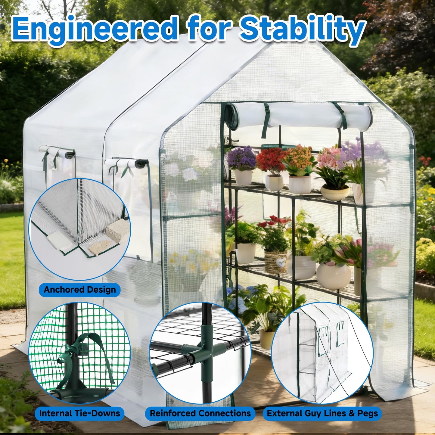 SUNGIFT Greenhouse for Outdoors, Walk-in Greenhouses 56 x 85 x 77 Inch, Portable Green House 3 Tiers 20 Shelves for Garden, Patio, Backyard, White