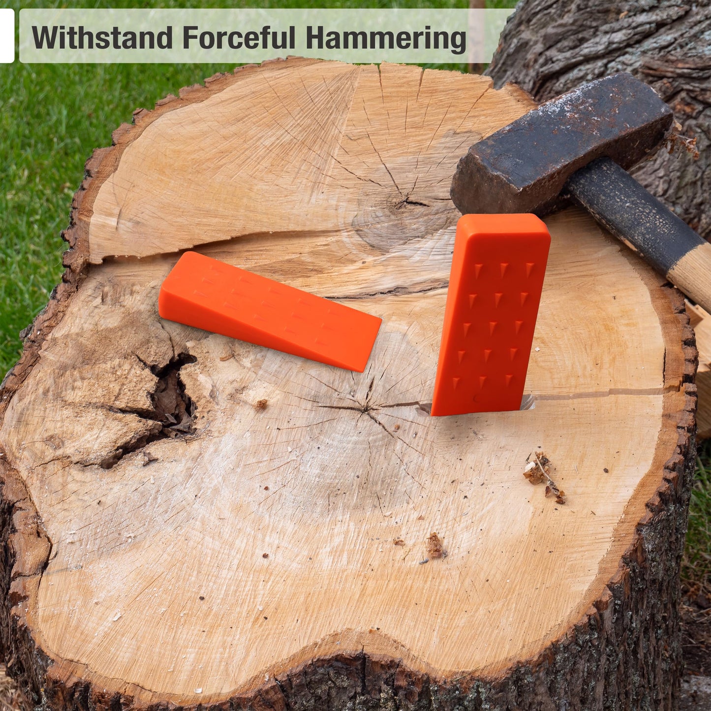UNCO- Tree Felling Wedges with Spikes, 4Pack, 5.5" & 8" Wedges with Storage Bag, Splitting Wedge, Plastic Wedges, Logging Tools and Equipment, Chainsaw Wedges for Trees