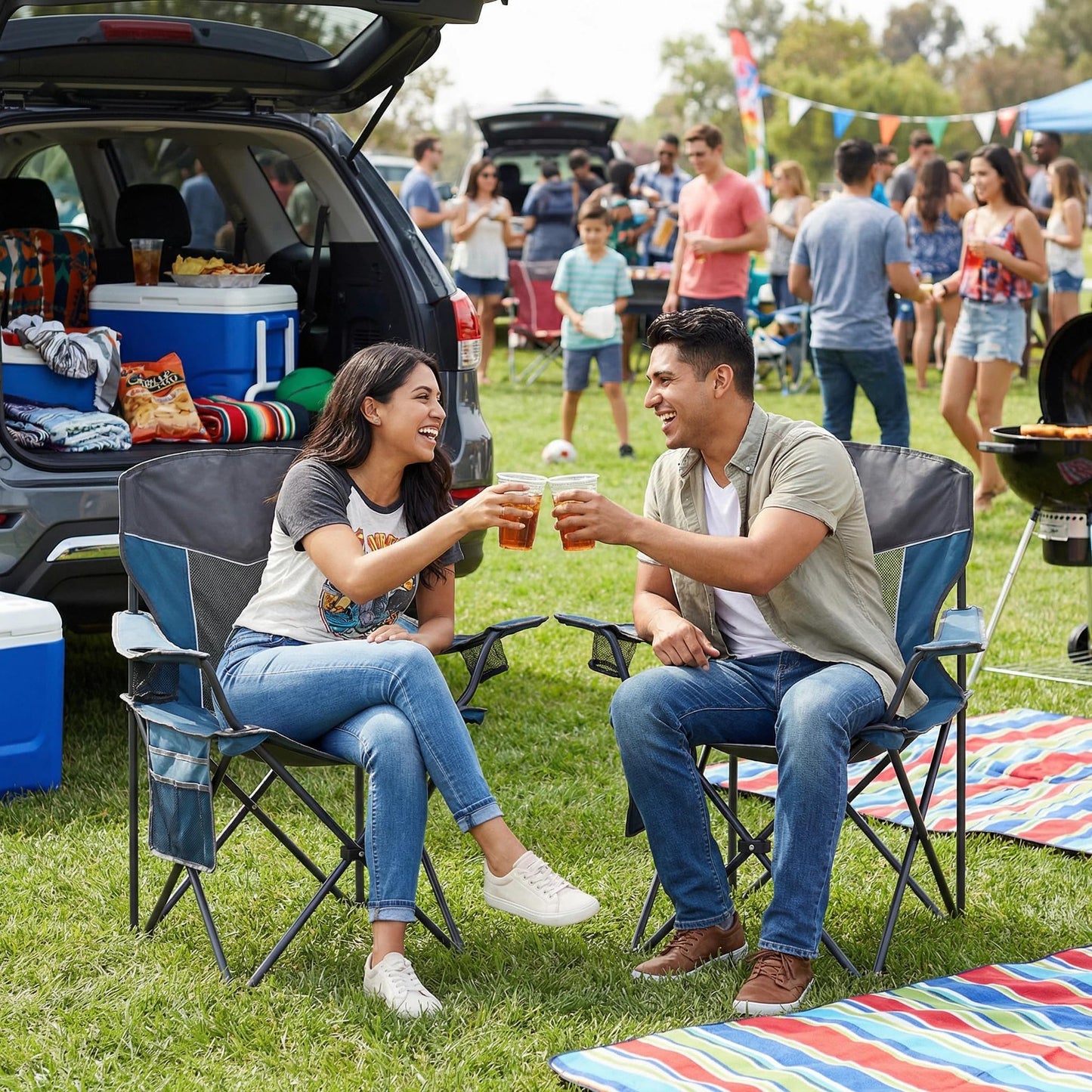 Matrasco Outdoor Camping Chair 2-Pack with Mesh Back, Folding Portable Lawn Chairs with Cup Holder & Side Storage Pocket for Camping, Beach, Picnic, Fishing(Black)