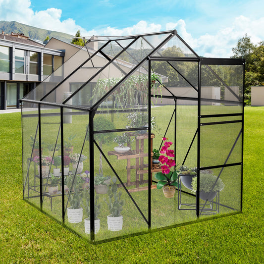 Lovtimber 6X6FT Polycarbonate Greenhouse, All Season Heavy Duty Walk-in Garden Plants Green House for Outdoor Backyard, Raised Base and Anchor Aluminum, Black
