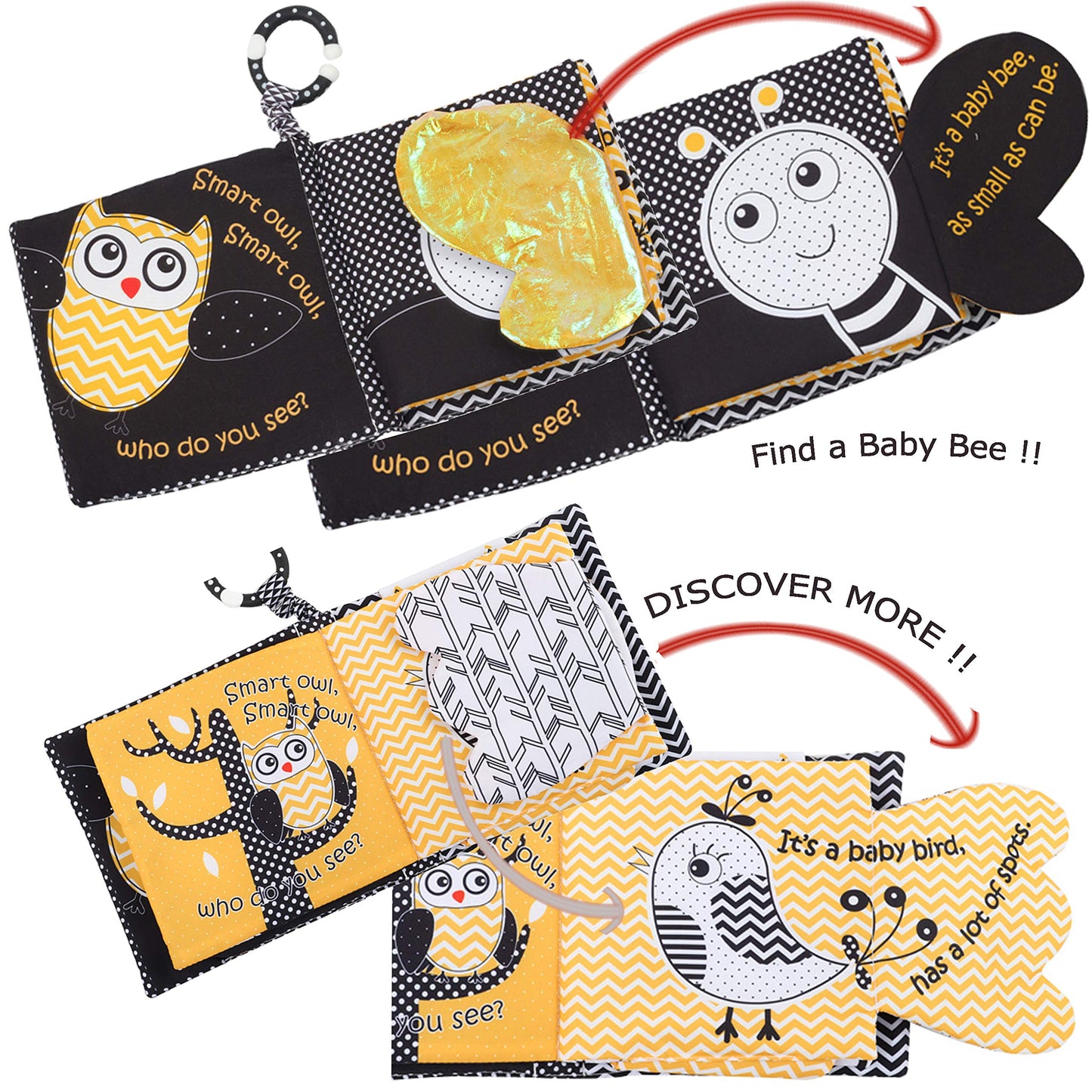 Fish Baby Crinkle Books & Owl Newborn Toys Infant Toys for Babies Infants 0-6, 6-12 & 12-18 Months, Books for 1 Year Old