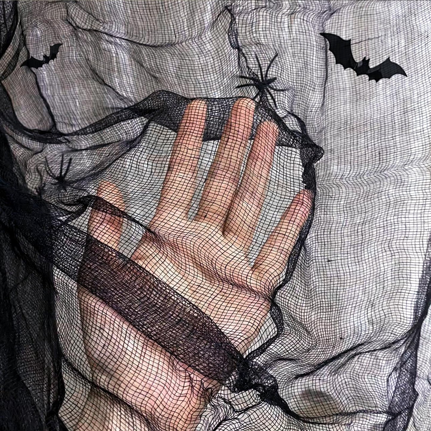 SHIYOUO 400" x 85" Halloween Black Creepy Cloth, Large Size Spooky Gauze Fabric, Halloween Scary Decoration for Haunted Houses Party Supplies Indoor Outdoor-Black 400" x 85"