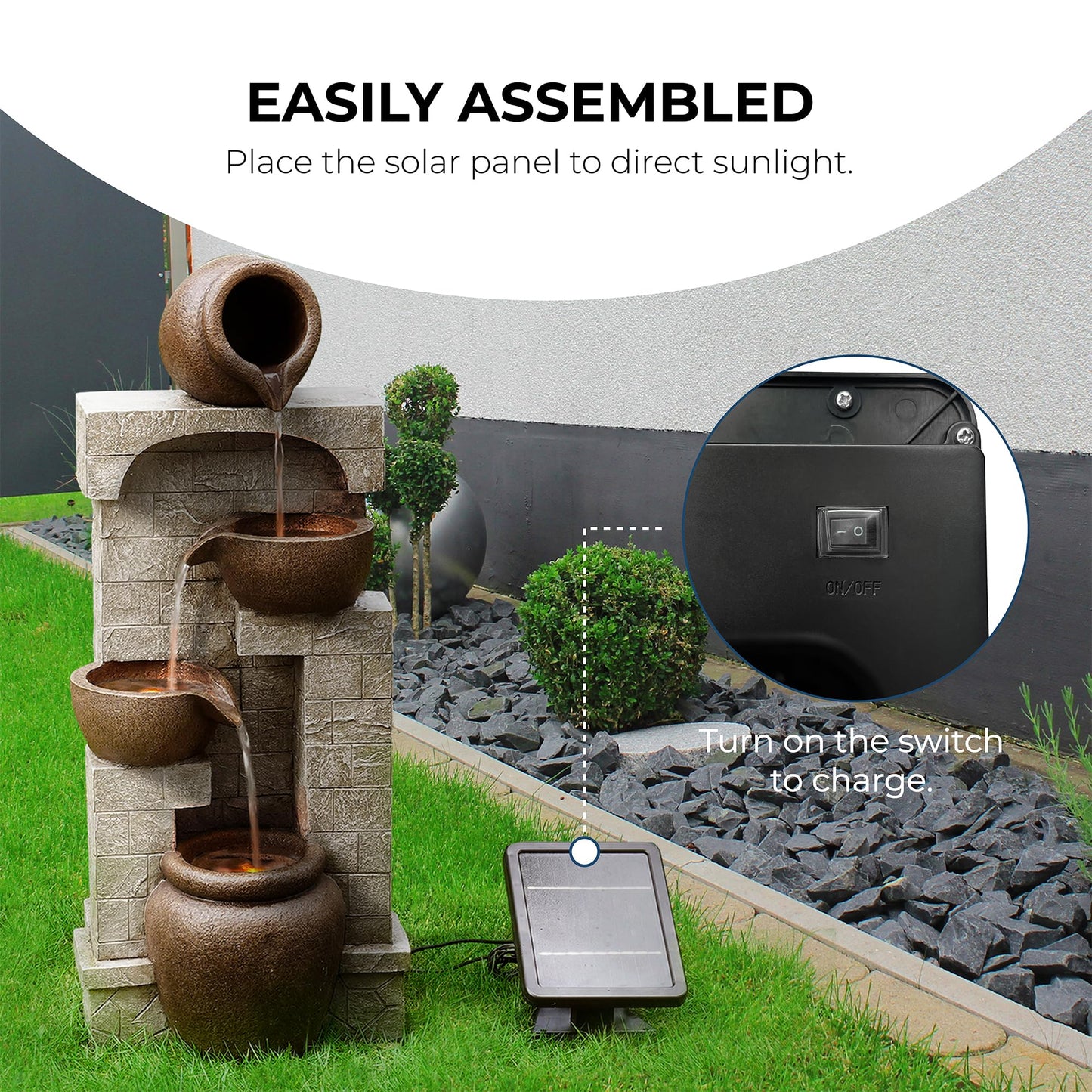 Teamson Home 28 in. Cascading Bowls and Stacked Stones LED Outdoor Water Fountain for Outdoor Living Spaces to Create a Calming Oasis in Gardens and Landscaping, on Patios, Balconies, Lawns, Brown