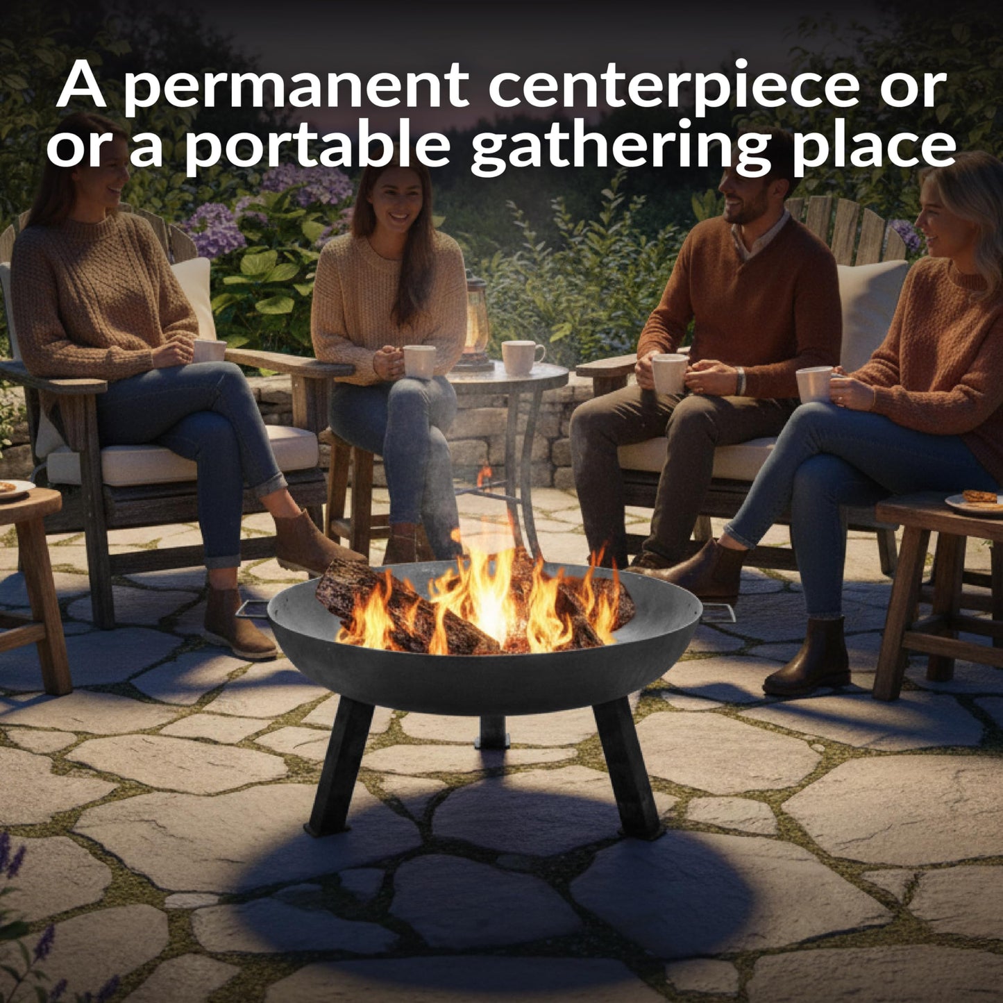 Sunnydaze 30-Inch Cast Iron Heavy Duty Fire Pit for Outside - Wood Burning Outdoor Fire Pit Bowl with Handles - Gray
