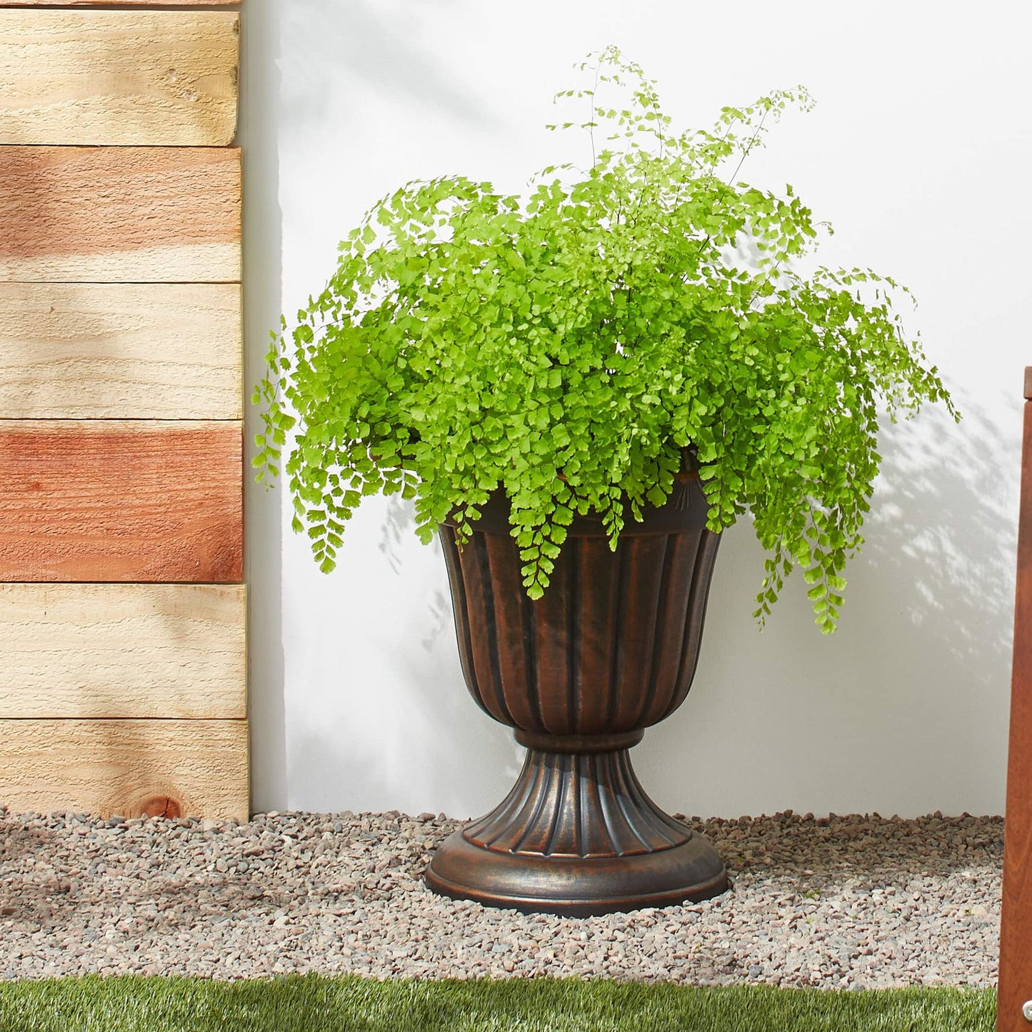Arcadia Garden Products PL10CP Classic Traditional Plastic Urn Planter Indoor/Outdoor, 15" x 13", Brushed Copper