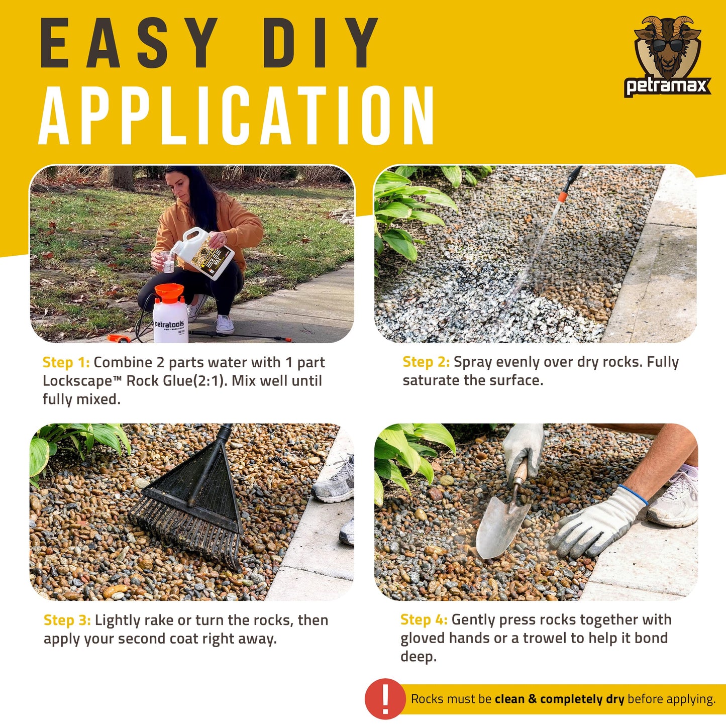 Petra Max Rock Glue for Landscaping, 32 Ounce - Ground Coverage & Pet Safe Mulch Glue for Rocks - Lockdown Gravel/Pebbles/Stones - Sticky Clear Gravel Binder & Decomposed Granite Stabilizer (50 Sq Ft)