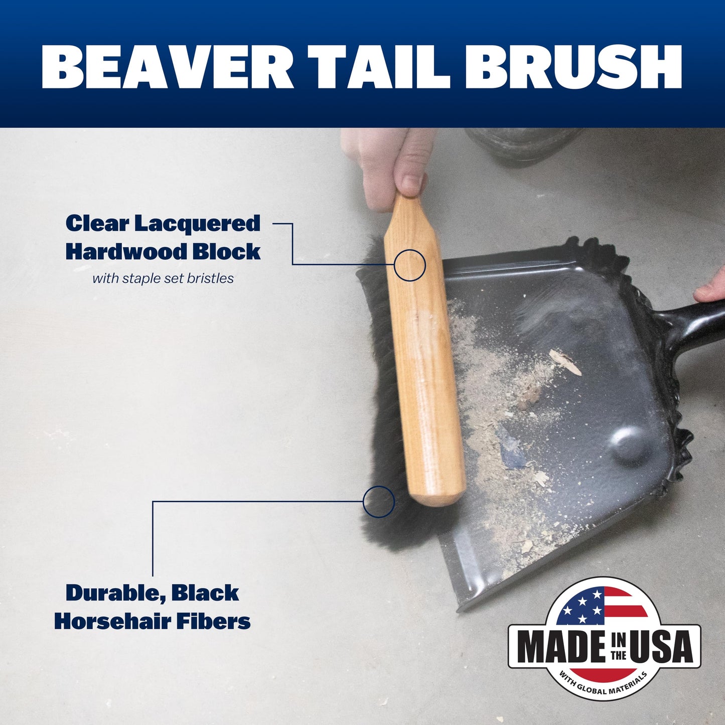 Marshalltown 13 1/2 Inch Beaver Tail Brush, Masonry Brush with Black Horsehair Fibers, Concrete Shop Brush for Masonry and Mortar Work, Made in the USA, 6517