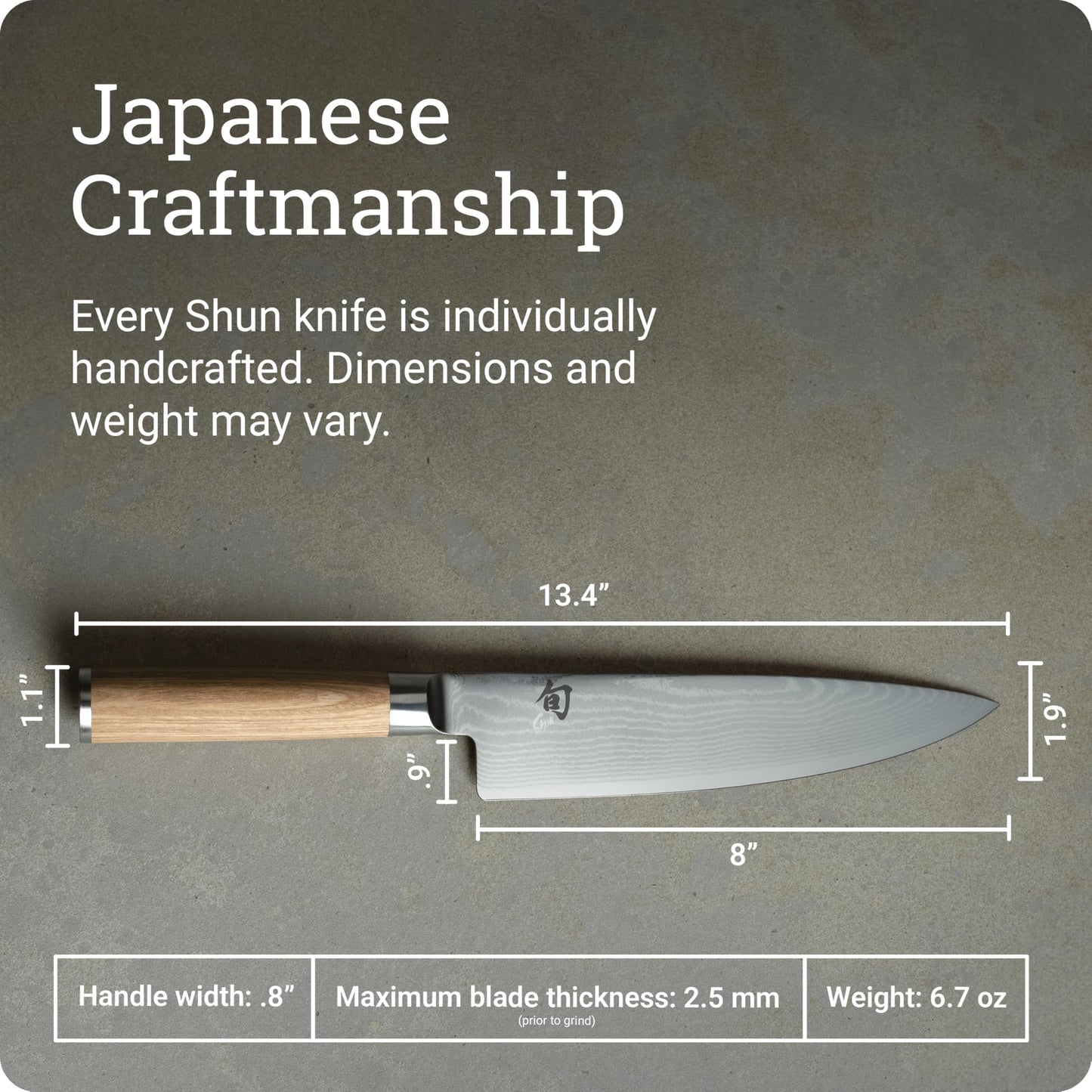 Shun Classic Blonde 8" Chef's Knife, Handcrafted Japanese Kitchen Knife for Professional and Home Chefs, VG-MAX Core with Damascus Stainless Steel Cladding, Pakkawood Handle