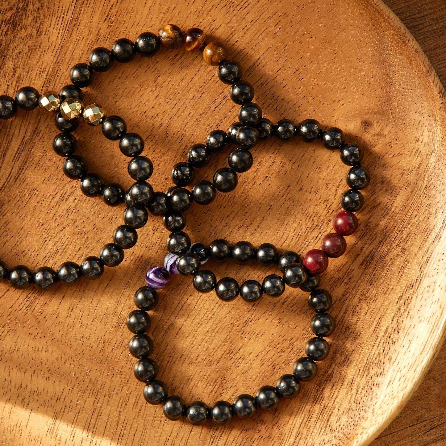 Karelian Heritage Black Shungite Beaded Bracelet, 8mm Handmade Stretchy Unisex, Crystal Healing Authentic Stone, Spiritual Chakra Balance Jewelry (Shungite & Red Jasper)