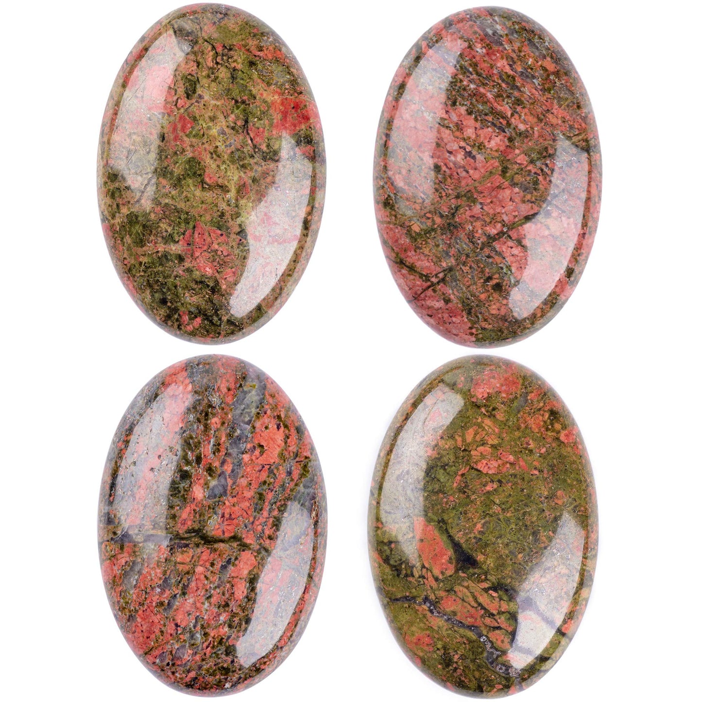 Unakite Palm Stone Crystal Natural Chakra Reiki Polished Healing Love Oval Pocket Worry Stone Crystals for Anxiety Stress Relief Therapy