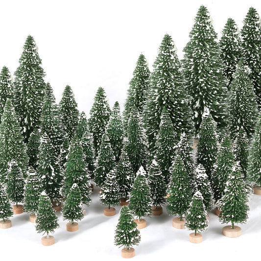 30Pcs Mini Christmas Trees Artificial Christmas Tree Bottle Brush Trees with Wooden Base for Christmas Decor Christmas Party Home Table Craft Decorations(Green-A)