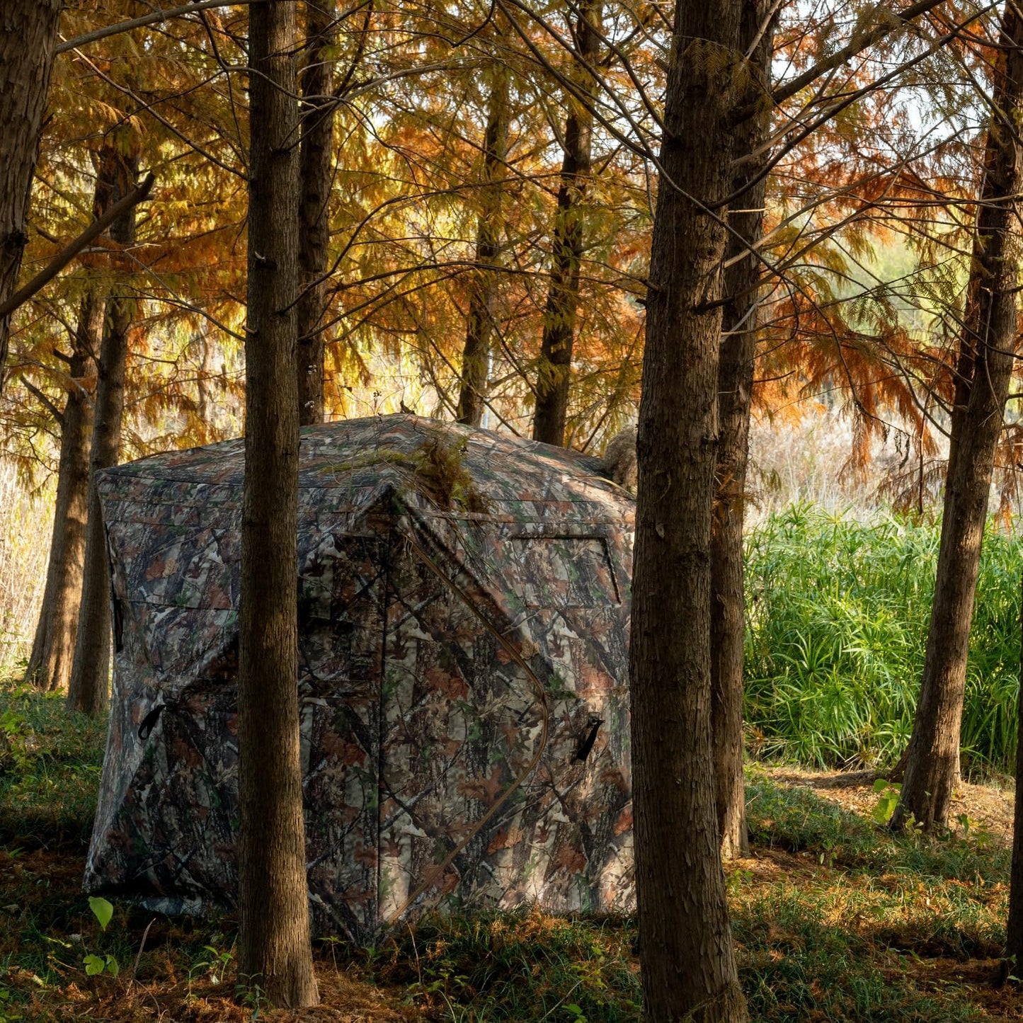 JOMAILIEEL 360 Degree See Through Ground Blinds for Deer and Turkey, Pop Up Deer Blind with Double Doors, Portable Carry Bag and Quiet- Fast Setup (3-4 Person)