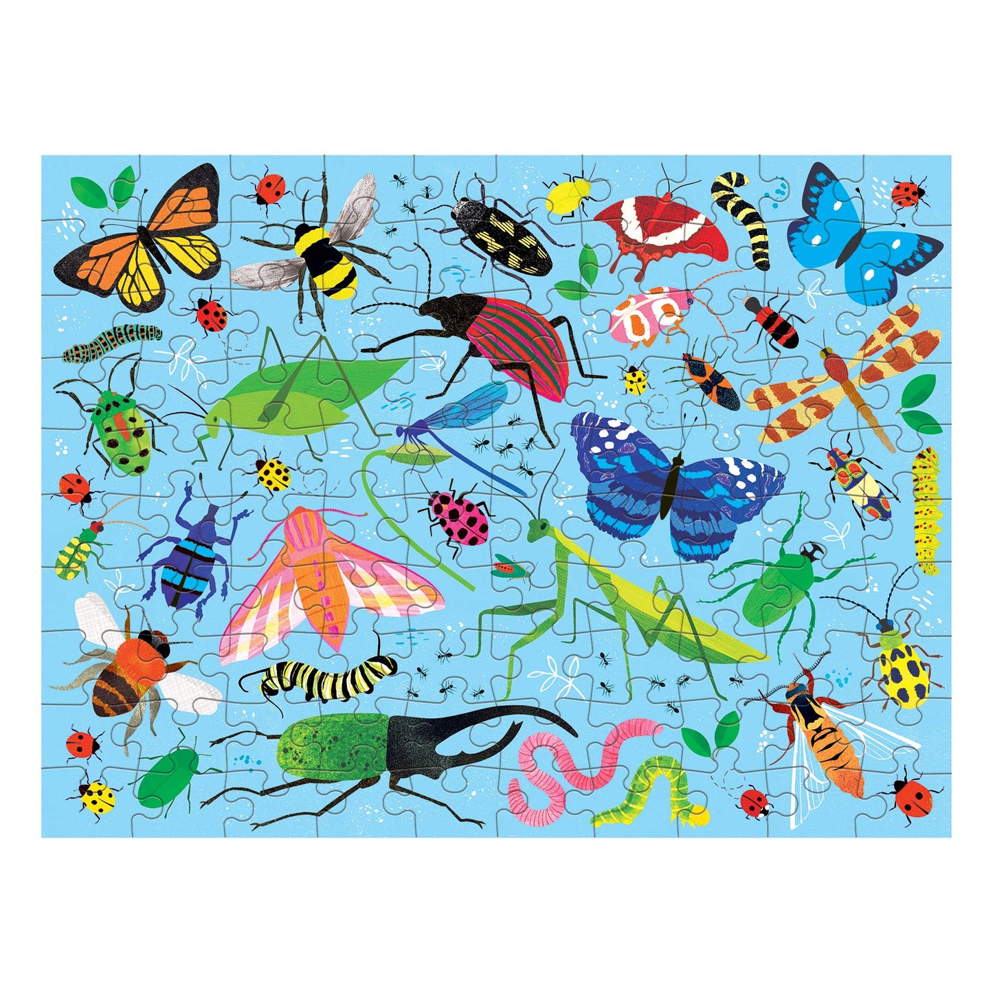 Mudpuppy Bugs and Birds Double-Sided Puzzle, 100 Pieces, 22” x 16.5” – Perfect Family Puzzle for Ages 6+ - Colorful Illustrations of Birds on One Side and Bugs on the Other, Multicolor (0735363749)