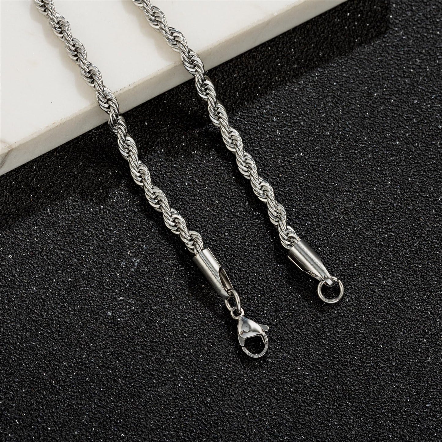 yipima Stainless Steel Rope Link Chain Bracelet for Women Men, Silver Tone / 14K gold Plated 3/4/5/6mm wide Rope Chain Bracelets, 7.5" or 8.3" (stainless steel-3mm, 8.3)