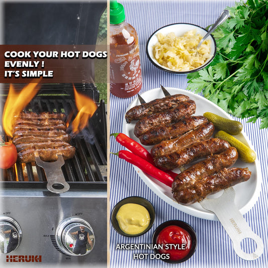HERUKI Double Skewers Plus 2 Heat-Resistant Cast-Iron Handle Sleeves and 2 Potholders Bundle Premium Grill Kitchen Accessories for Kabob, Shawarma, Meat Fish Chicken BBQ Gift Set