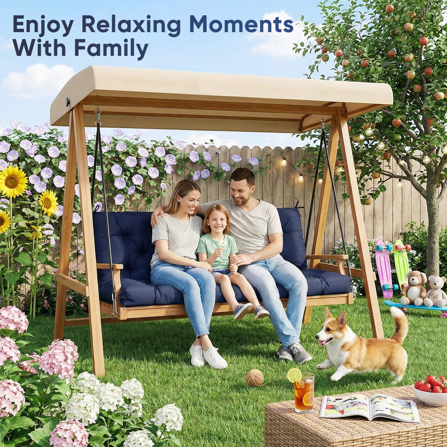 Porch Swing Cushions 60 Inch Waterproof,2 3-Seater Replacement for Outdoor Furniture with Backrest and Straps, Thick 4" Swing Seat Bench Cushion for Loveseat Glider Bench Patio Lawn Backyard
