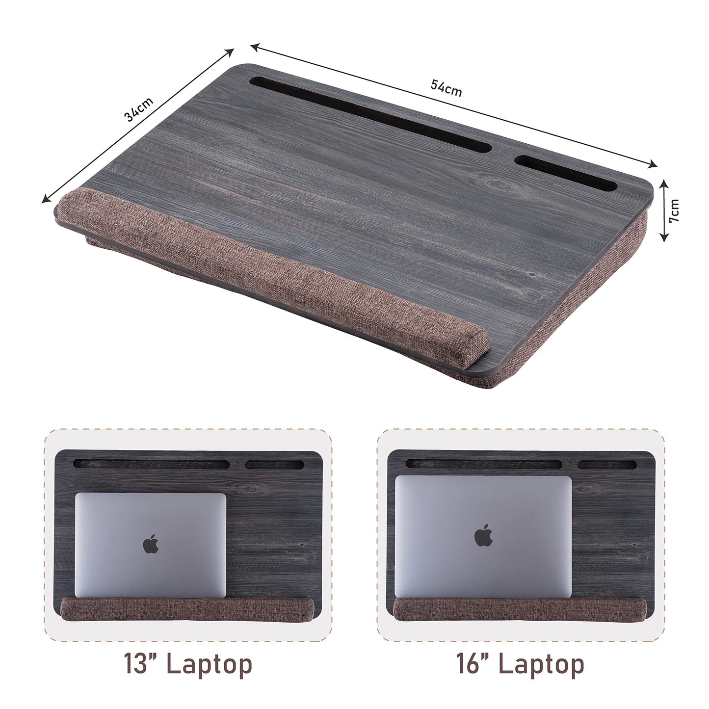 Vigo Wood Portable Laptop Desk – Lapdesk with Cushion, Laptop Stand for Bed, Lap Desk for Laptop and Lap Desk for Bed, Portable Desk for Lap top, Notebook Bed Tray (Black & Brown)