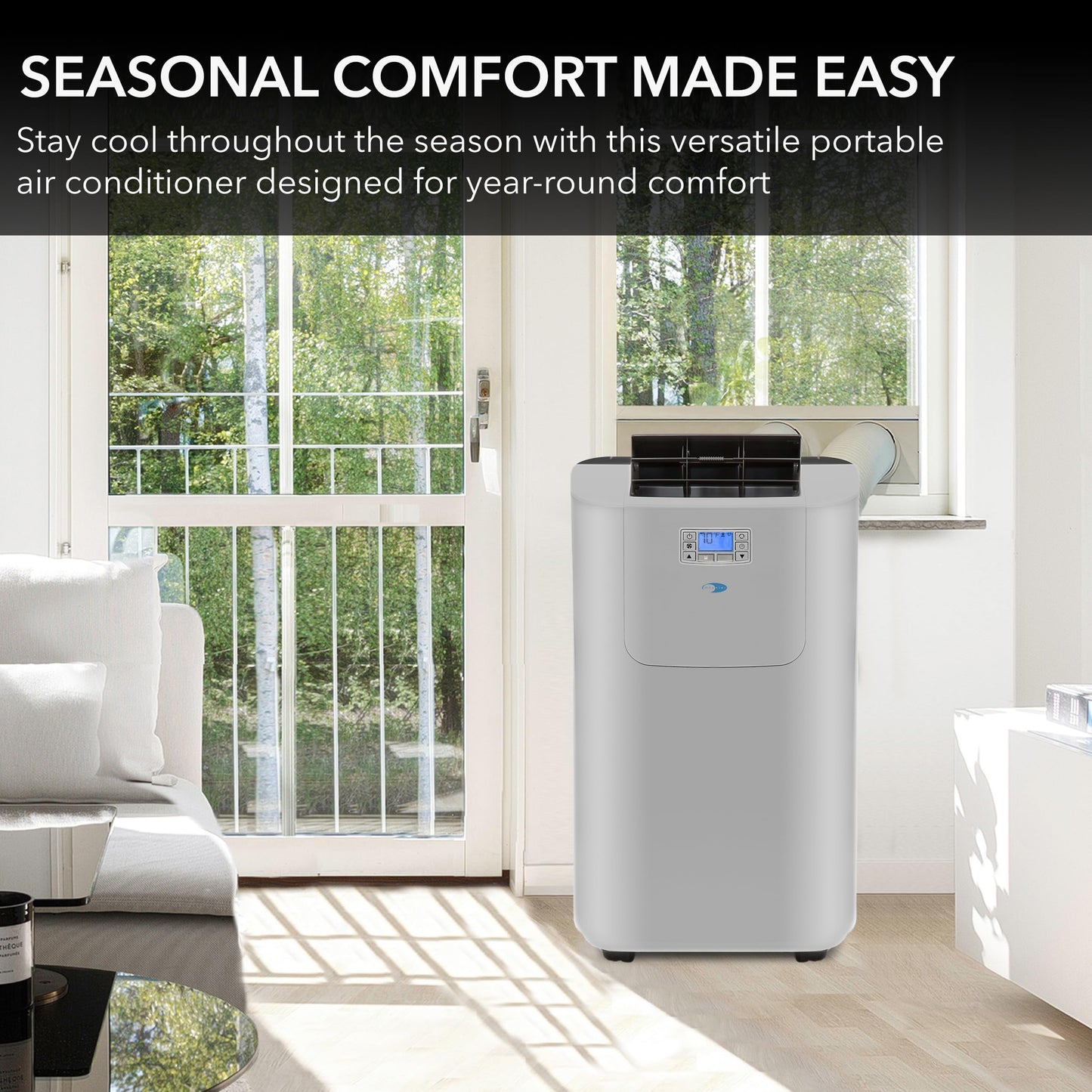 Whynter Portable Air Conditioner 12,000 BTU with Dual Hose Dehumidifier & Cooling Fan for 400 Sq Ft Rooms, Includes AC Unit Window Kit Elite ARC-122DS (7,000 SACC), Silver