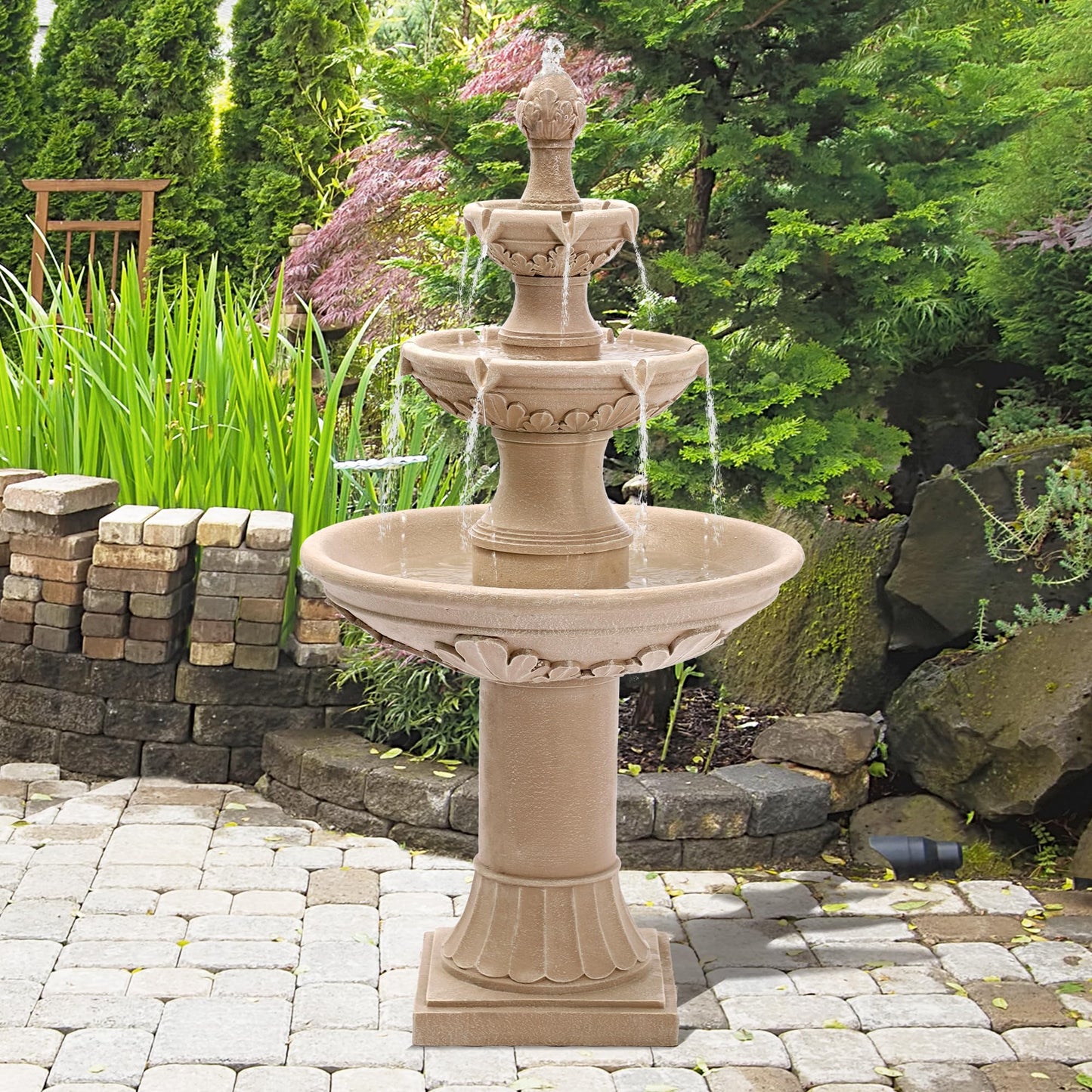 Dephet Italian Outdoor Water Fountains Garden Decor - 48.4''H Fountains and Waterfalls Outside, Large Cascading Indoor Floor-Standing Resin Bubbler Fountain Features W/Pump for Patio, Yard and Home