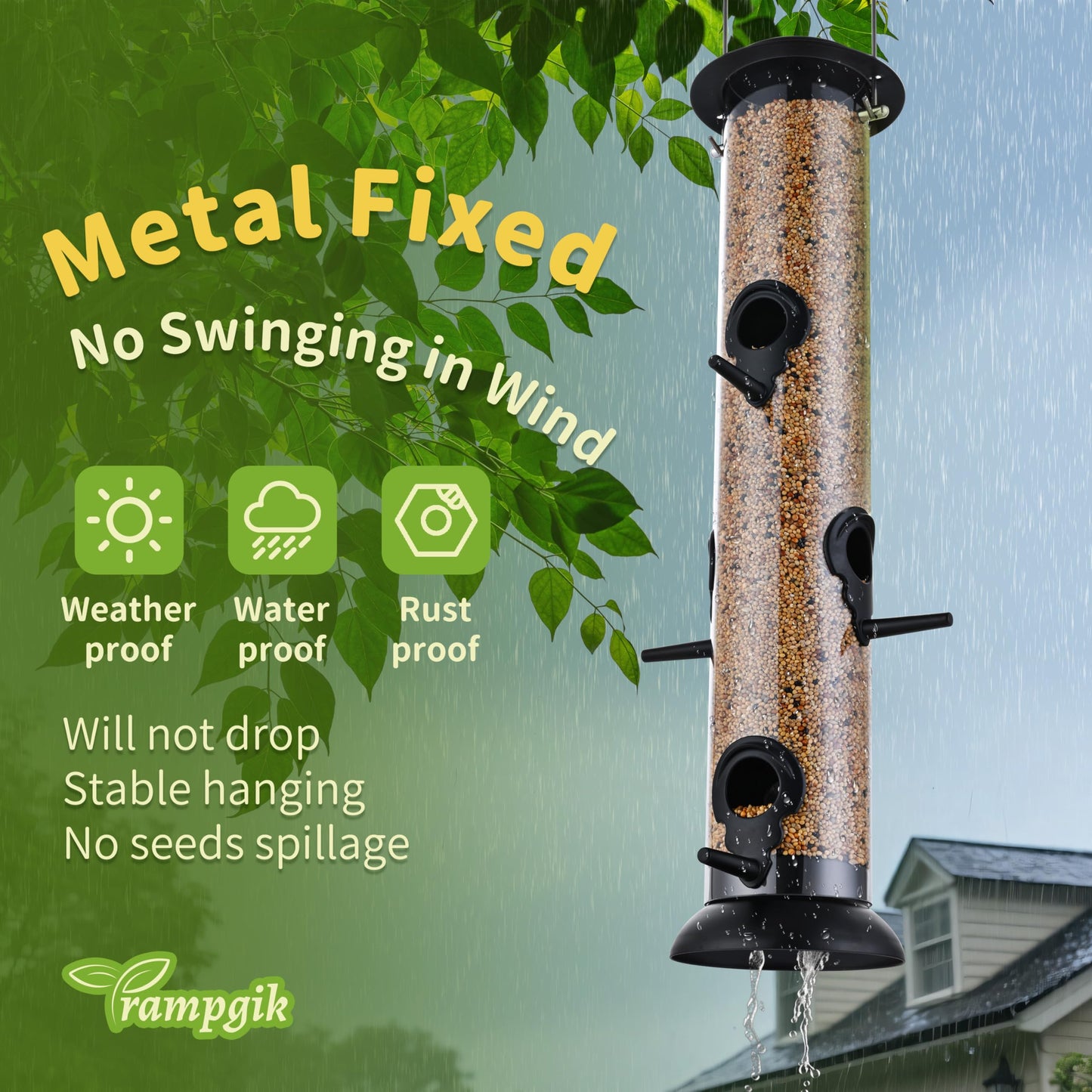 TrampgiK Bird Feeders for Outdoors Hanging,Finch Feeders for Outside,Chew-Proof Hanging Bird Feeder,Rust-Proof Birdfeeder,Squirrel Proof 6 Ports Metal Bird Feeder,14 Inch,1 Pack,Black