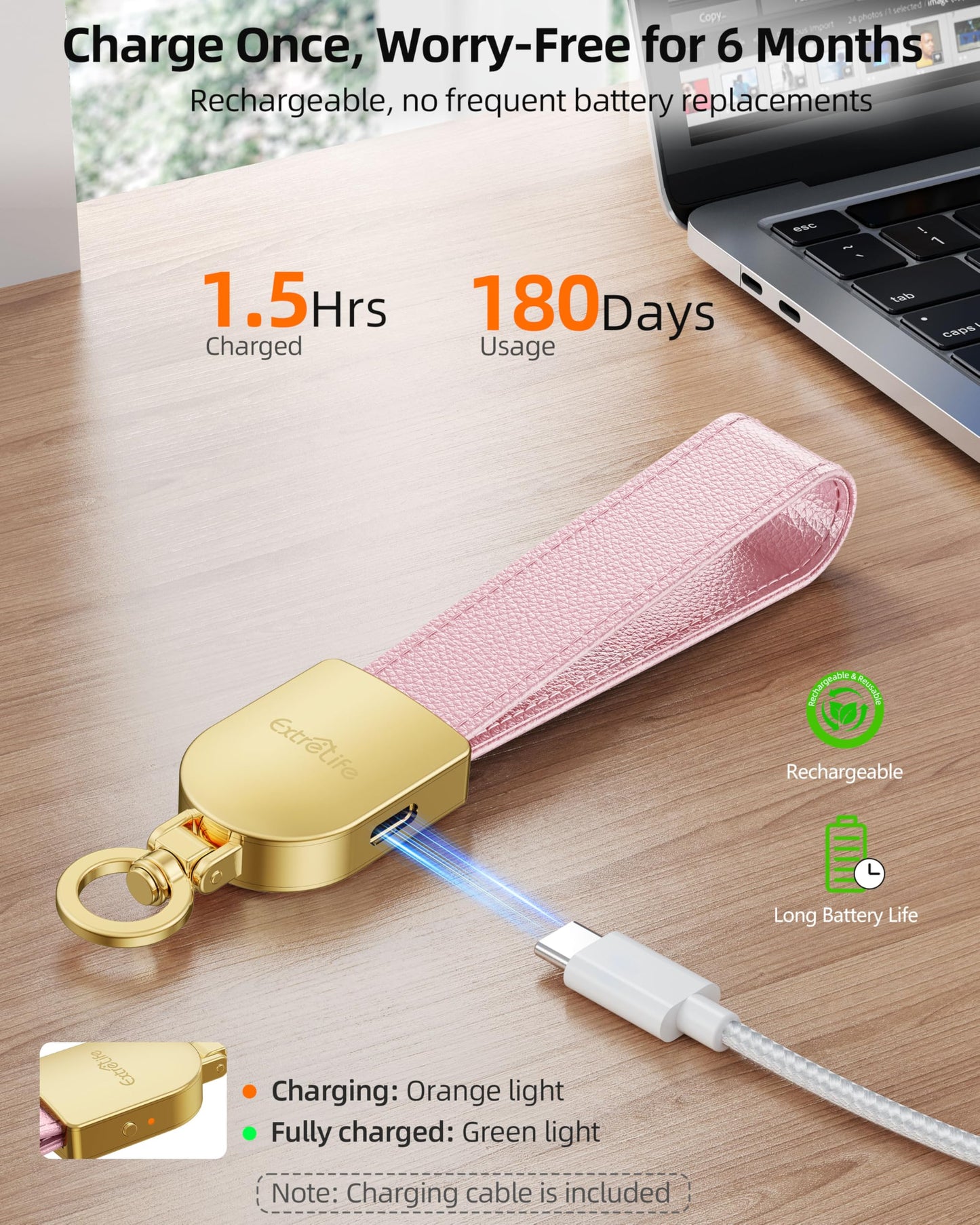 Keychain, Works with Apple Find My, Leather Car Keychain for Women and Men, Car Key Fob Holder, Key Chain with GPS Tracker, Anti-Lost Smart Keys Finder, Rechargeable, Pink