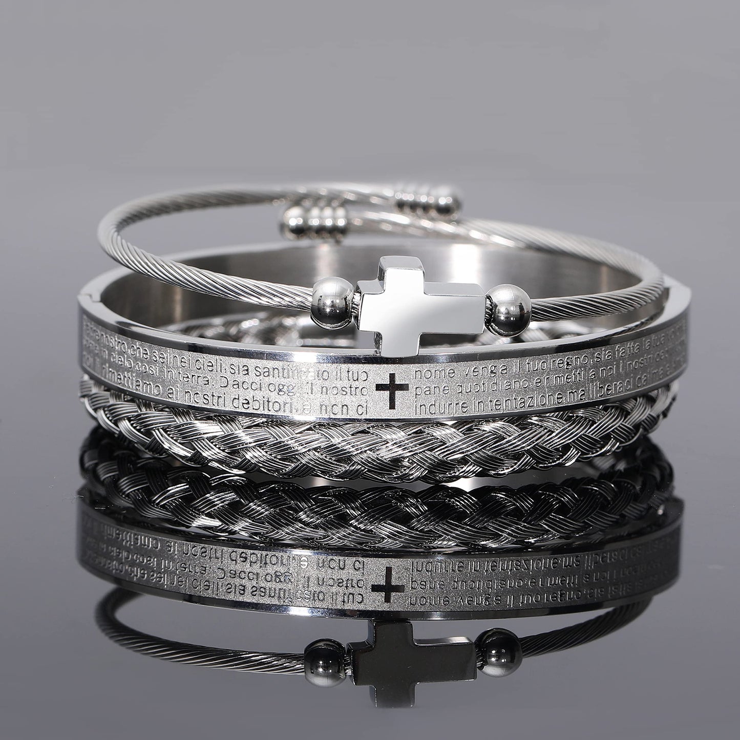 WFYOU 3PCS Stainless Steel Bracelets for Men Gold Roman Numeral Bangle Bracelet Twisted Cable Bracelet Adjustable Cuff Bracelet Mens Luxury Jewelry Bracelets Gifts
