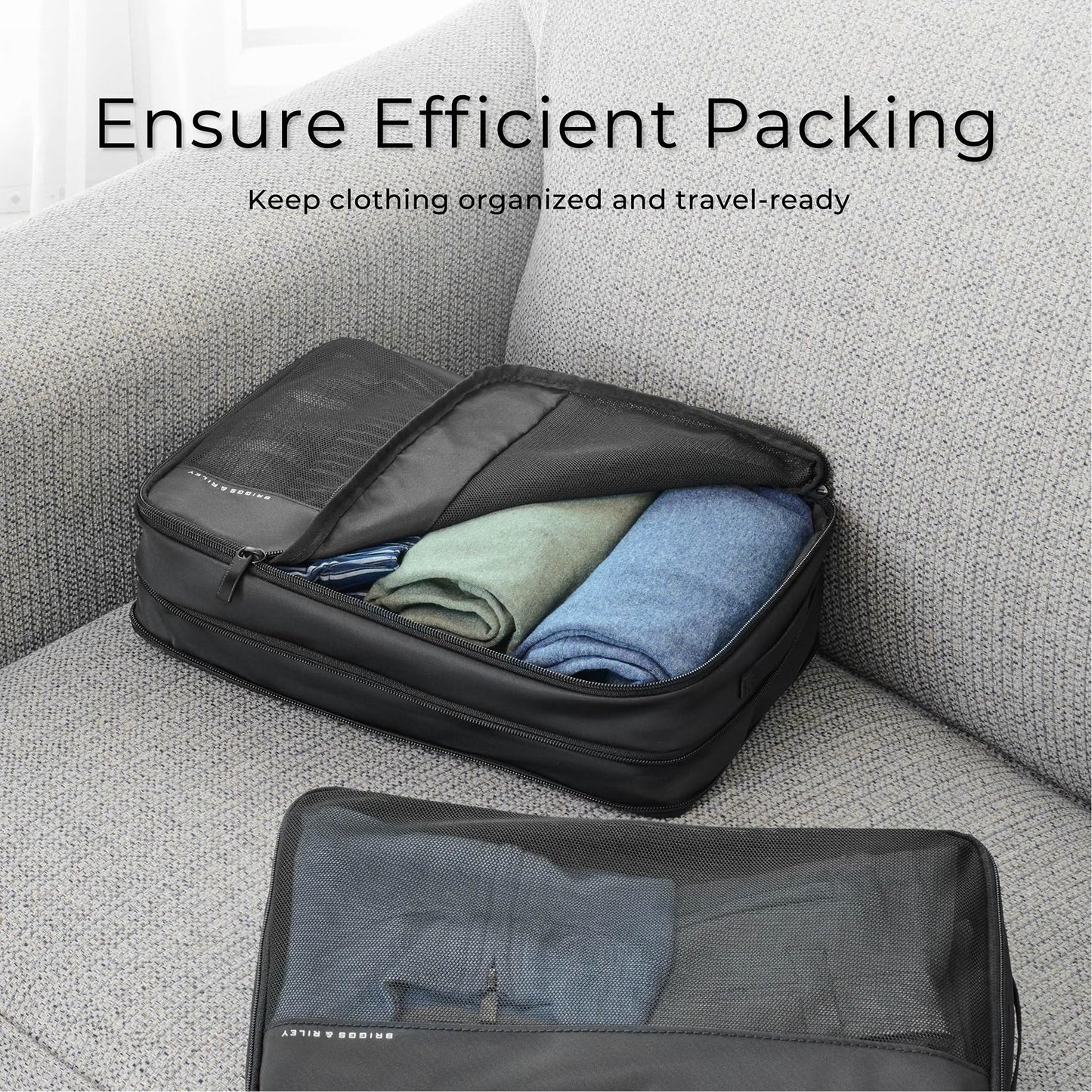 Briggs & Riley Carry On Compression Packing Cube Set - Bag Organizer for Suitcase & Luggage, For Women & Men, Pack Accessories for Vacation - Travel Must Haves, 3-Piece, Navy