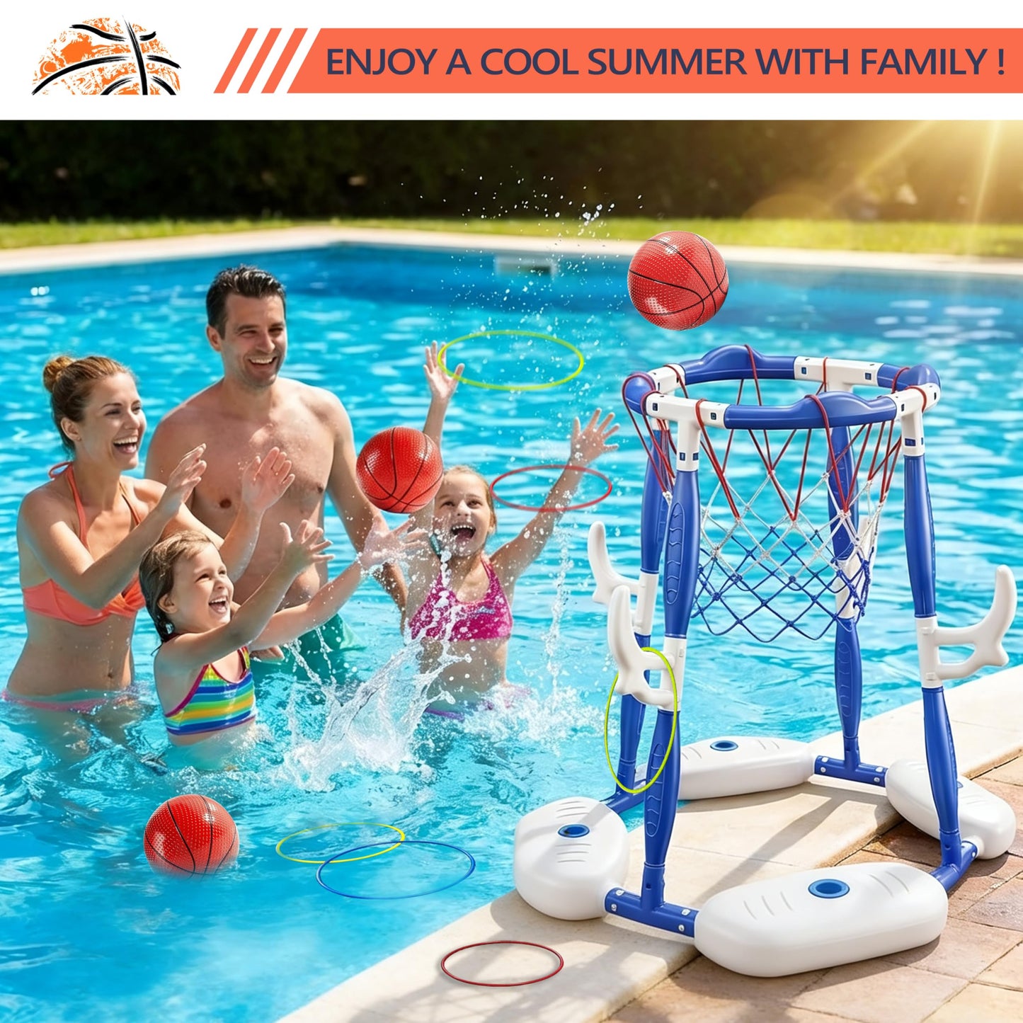 Aerilyo 2 in 1 Pool Basketball Hoop, Pool Toys Swimming Pool Games for Kids Adults Family Party Birthday Games Toys