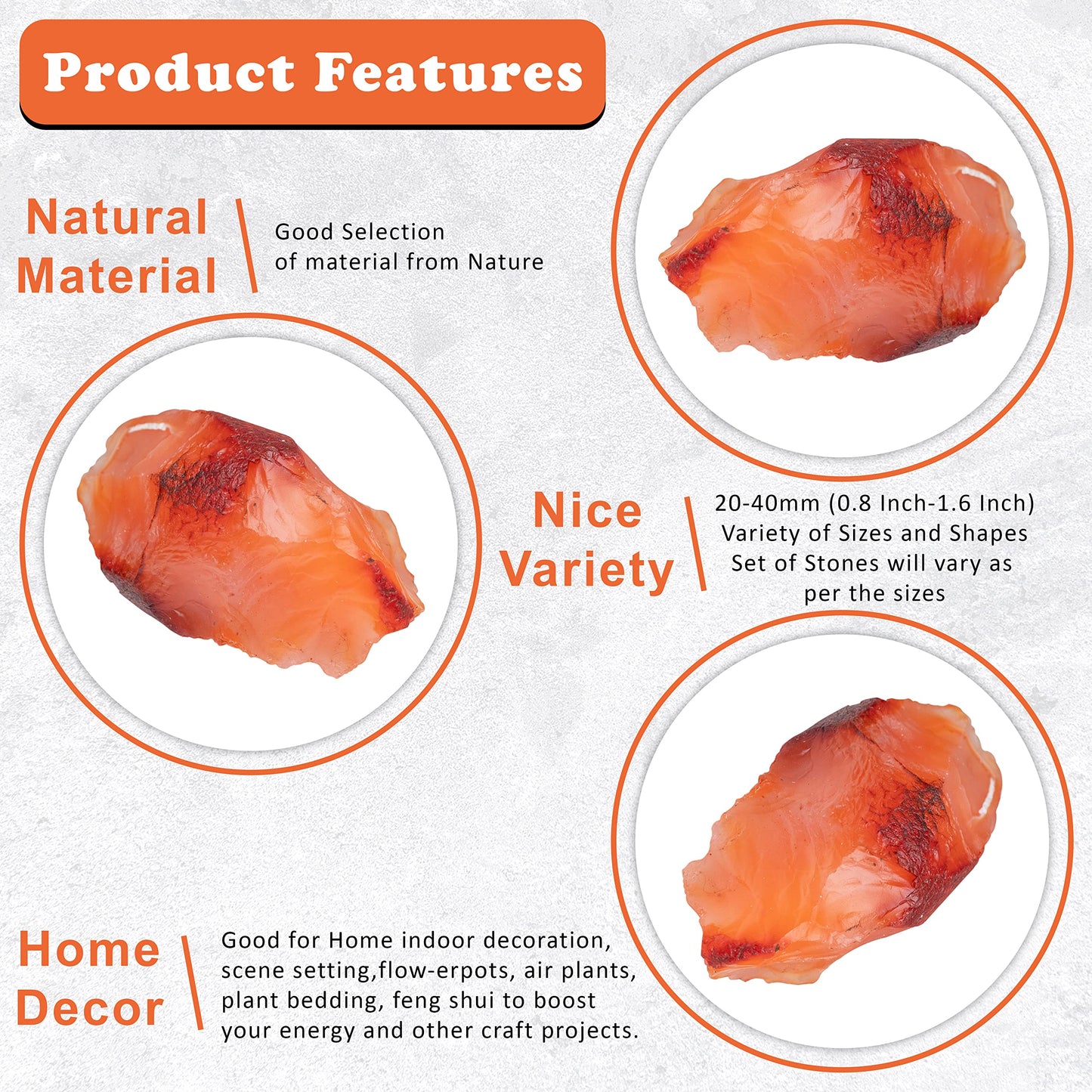 Crocon 1LB Carnelian Rough Bulk Natural Stone Raw Stone Tumbling Cabbing Polishing Mining Chakra Balancing Reiki and Crystal Healing Good Luck Home Office Decor
