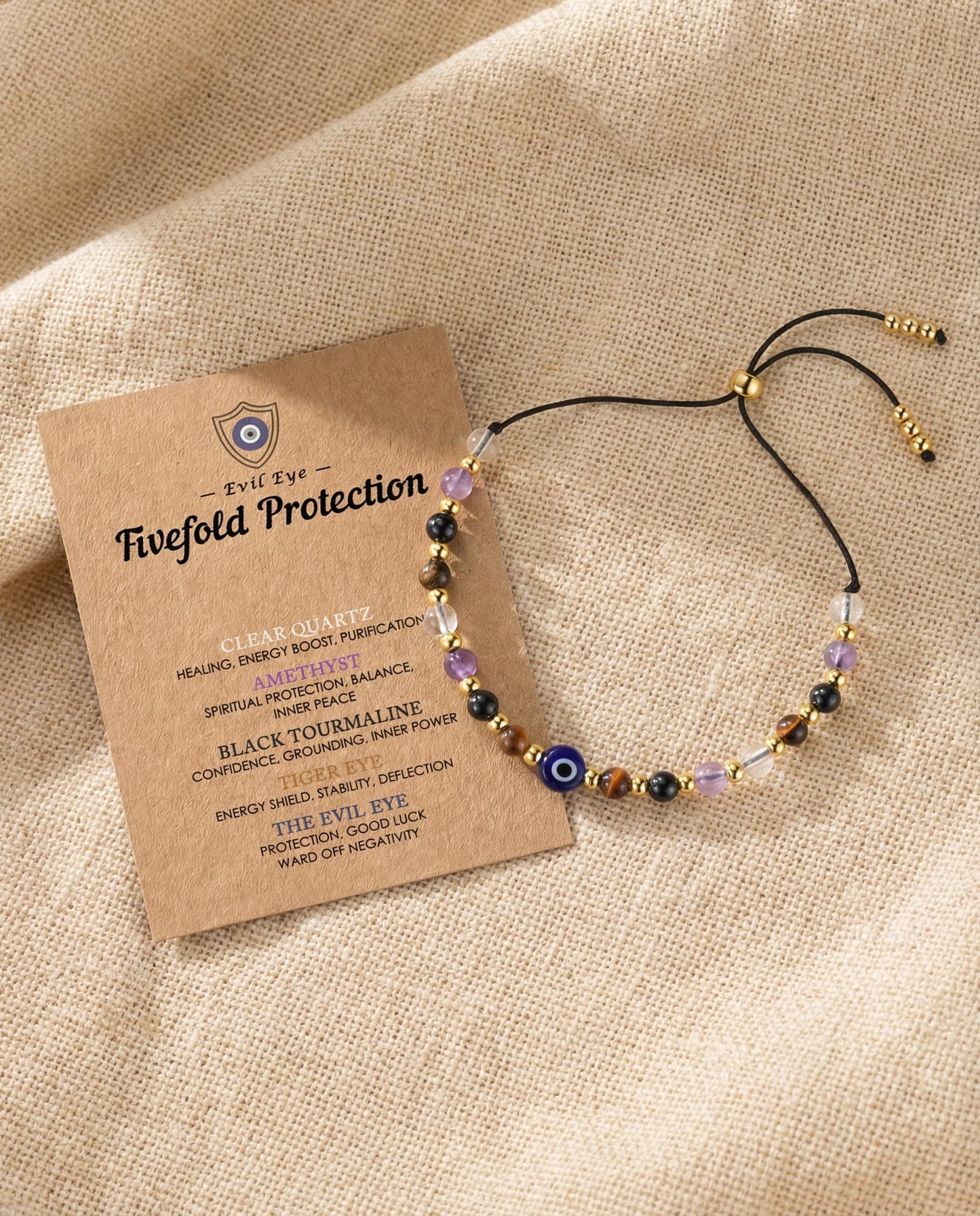 HGDEER Evil Eye Bracelets, Crystal Bracelets Protection Black Tourmaline Tigers Good Luck Gifts Healing Spiritual Jewelry for Women Charm Grounding Positive Energy Stocking Stuffer