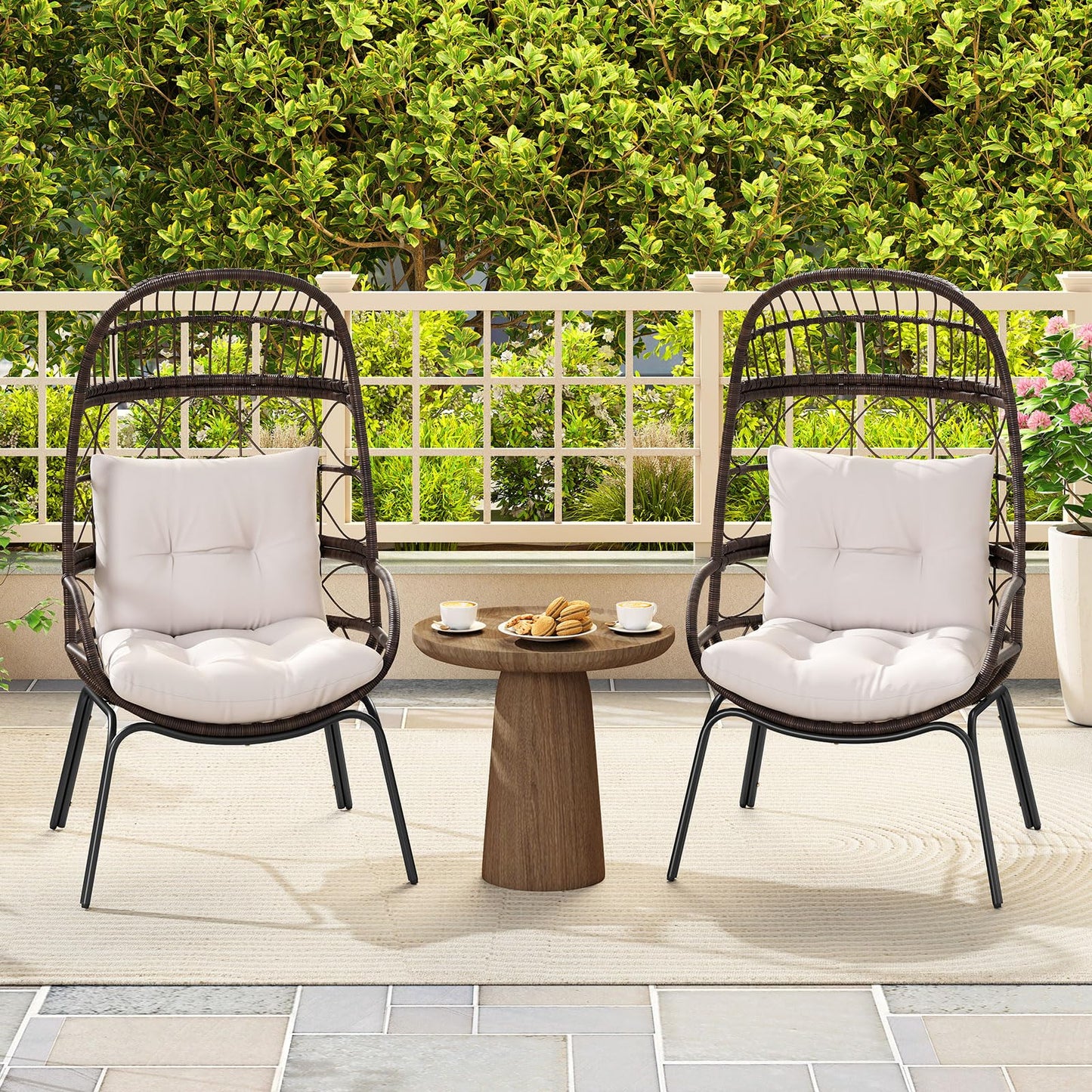 Tangkula Narrow Wicker Egg Chair Outdoor, Patio Rattan Lounge Basket with Seat & Back Cushions, Metal Indoor Outdoor Leisure Sofa Cocoon Chair for Bedroom, Backyard, Balcony, 400 lbs Max Load