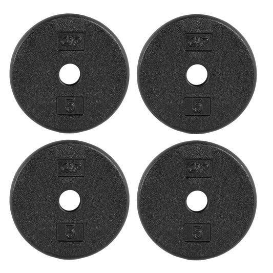 CAP Barbell Cast Iron Standard 1-Inch Weight Plate Set – Barbell Weights for Home Gym, Strength Training, and Weightlifting, 5 lb Set of 4, Black
