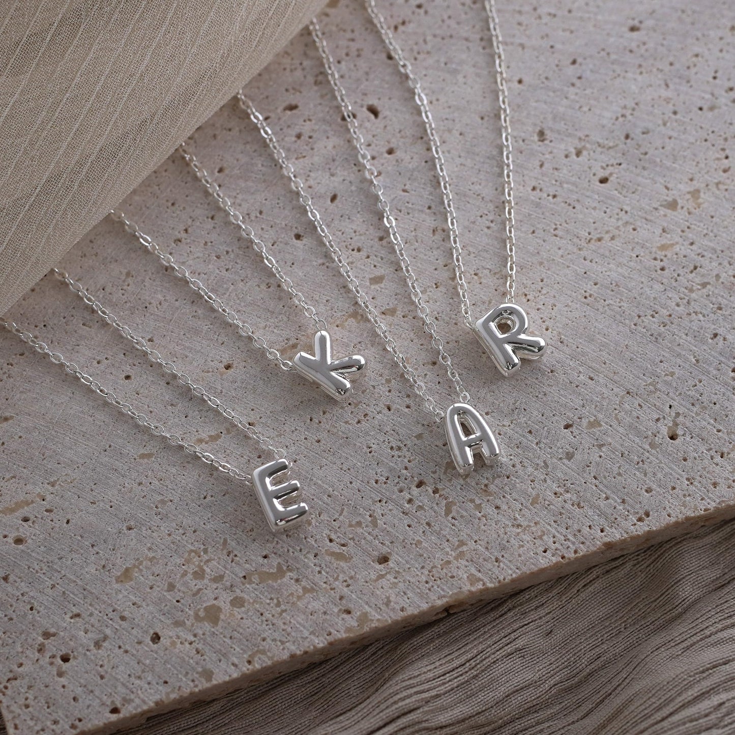 CUEZIY Bubble Silver Letter Necklace Initial Necklaces for Women Dainty Personalized Charm Pendant Name Necklace Cute Non Tarnish Fashion Accessories Teen Gift Trendy Stuff Silver Jewelry Gifts