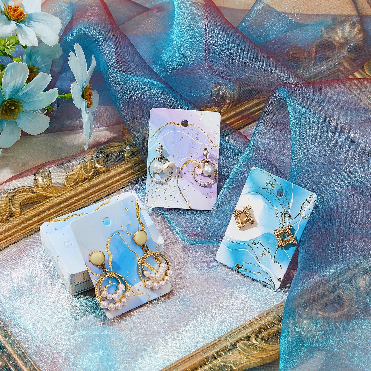Hicarer 800 Pcs Marble Earring Cards with Holes Backs and Jewelry Packaging Bags Earring Cards for Selling Jewelry Display Card Holder for DIY Necklace Display, 2 x 2.8 Inches