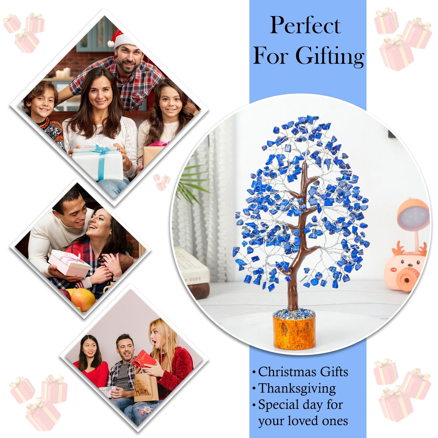 Crocon® Lapis Lazuli Crystal Tree of Life Birthday Gifts for Men, Dad, Friends Healing Crystals Spiritual Blue Shelf Crystal Decor Feng Shui Table Decor Gift for Men Housewarming Home Decor Gift