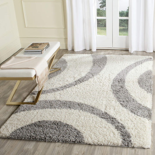 SAFAVIEH Portofino Shag Collection Accent Rug - 4' x 6', Ivory & Grey, Non-Shedding & Easy Care, 2-inch Thick Ideal for High Traffic Areas in Entryway, Living Room, Bedroom (PTS213A)