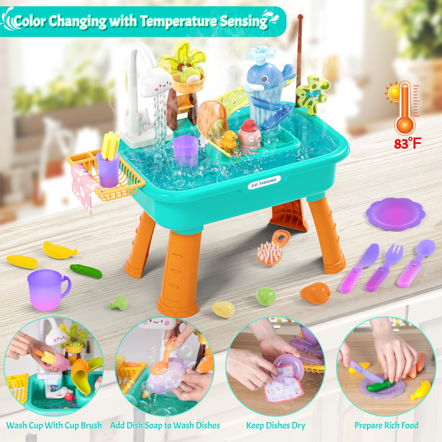 2026 Upgraded Water Table for Toddlers 1-3 3-5 with Electric Water Pump, Toddler Water Play Table|Beach Outdoor Toys, Water Table for Kids Ages 4-8, Summer Gift for Girl Boy 3 4 5 6 7 8, Orange&Green