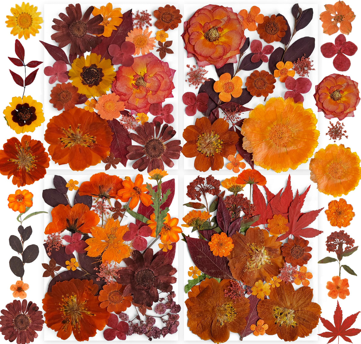 141PCS Brown Fall Dried Pressed Flowers for Resin - YouthBro Real Nature Flowers Butterfly Stikers Set for Christmas DIY Candle Soap Vase Making Nail Card Scrapbook Art Craft Floral Decors