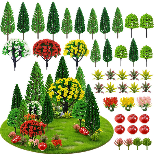 36pcs Model Trees Mixed Model Flower Trees Railroad Scenery Diorama Tree Mushroom for DIY Crafts Landscape Train Railroad Decorations Fairy Garden Trees Supplies