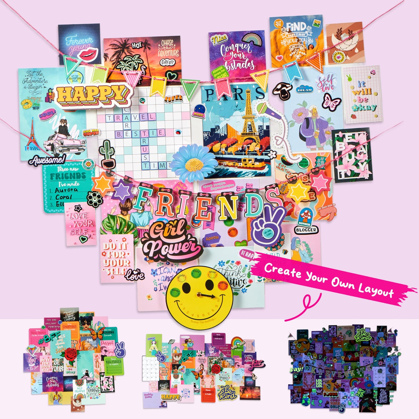 JOVA Klever Kits Glow in The Dark Wall Collage for Room Decor, DIY Poster for Teen & Tween Girls, Creative Arts and Crafts Gift Wall art for Kids aged 8 9 10 11 12 13 14