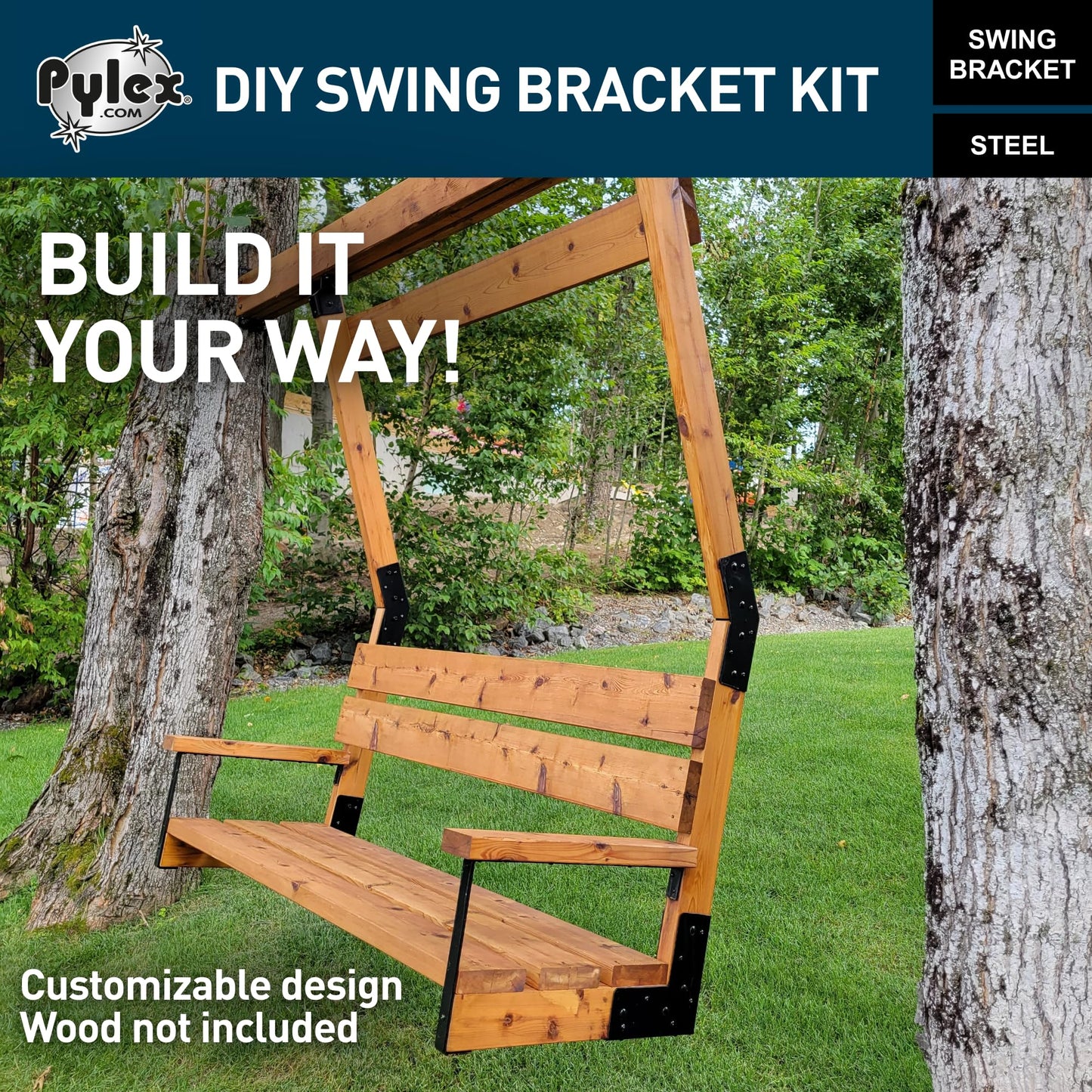 Pylex Swing Brackets for Chair, Outdoor Patio Swings, Wooden Porch Bench, Heavy-Duty Steel DIY Kit - 500 lbs - Steel Bracket Only