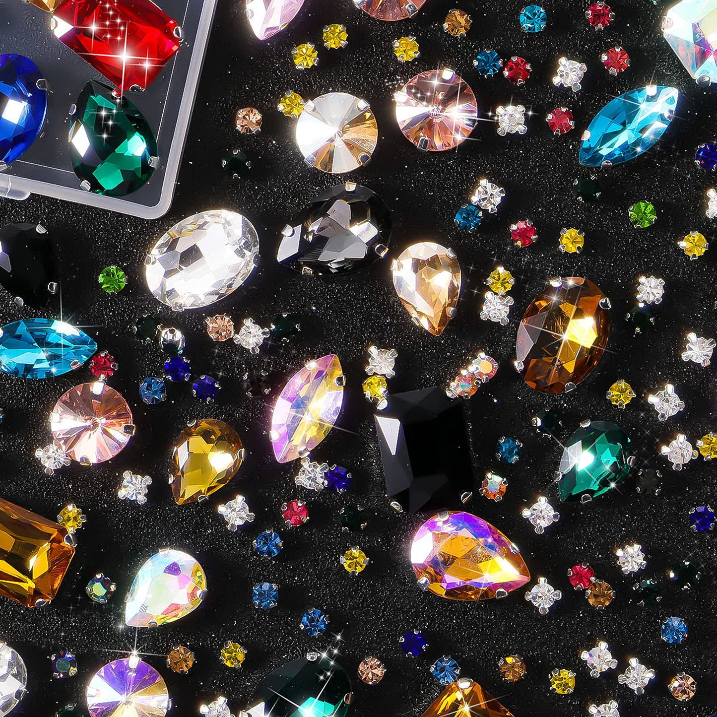 WILLBOND 156 Pcs Sew on Rhinestones Claw Flatback Crystal Rhinestones Metal Prong Setting Gems Acrylic Glass Sewing Gems for Clothes DIY Craft Shoes Dress Jewelry Making (Colorful)