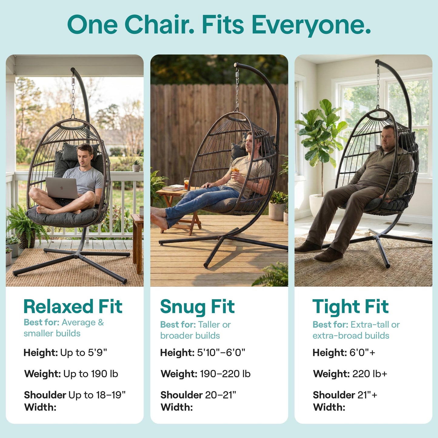 SereneLife Hanging Egg Chair with Stand - Wicker Rattan Outdoor Swing Chair, Powder-Coated Steel Frame, Padded Cushion & Headrest - Ideal Swinging Chair for Bedroom, Patio, Backyard - 350 lbs Load