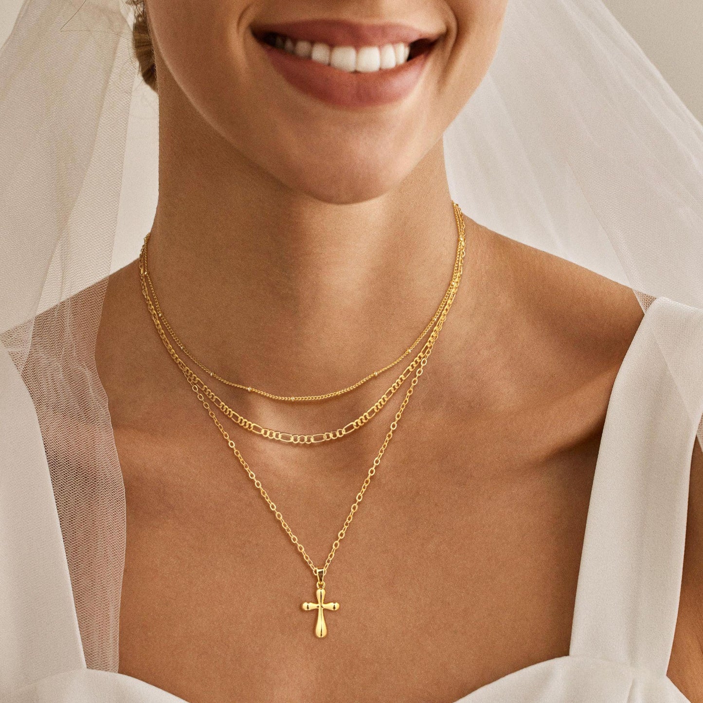 MFRYK Gold Necklaces for Women,14K Gold/Silver Plated Choker Layered Necklace Dainty Pearl Disc Cross Circle Heart Pendant Chain Stackable Necklaces, Multilayer Jewelry Set Gifts for Women