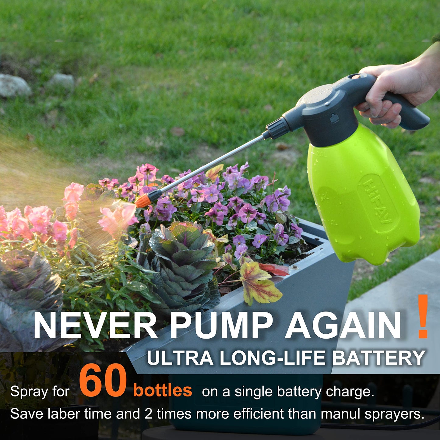 HIFAY ES2-PRO Electric Spray Bottle 2L/0.5Gallon, Rechargeable Battery Powered Sprayer Spray 60 Bottles On a Single Charge, Automatic Plant Mister，Pump Sprayer,Indoor Watering Can for Plants