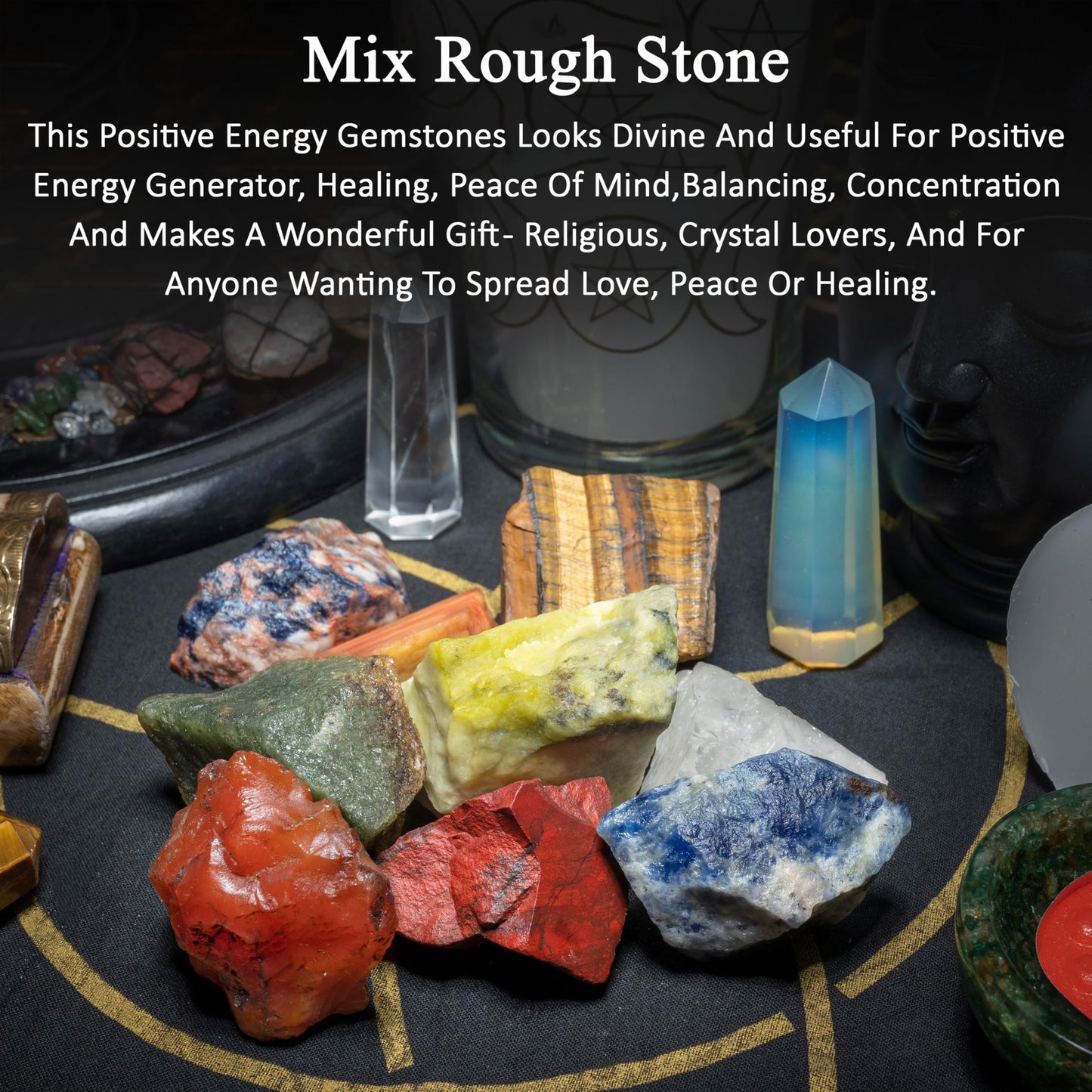 Crocon® 1LB Assorted Rough Bulk Natural Stone Raw Gemstone Tumbling Cabbing Polishing Gem Mining Chakra Balancing Reiki Crystals and Healing Stones Good Luck Home Office Décor